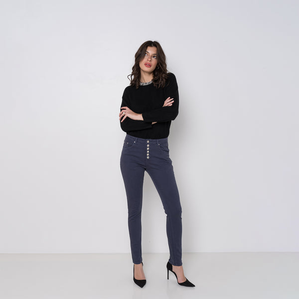 Color:Marine ,Boyfriend avec boutons fantaisies - Pantalon Couleurs Femme - Place du jour