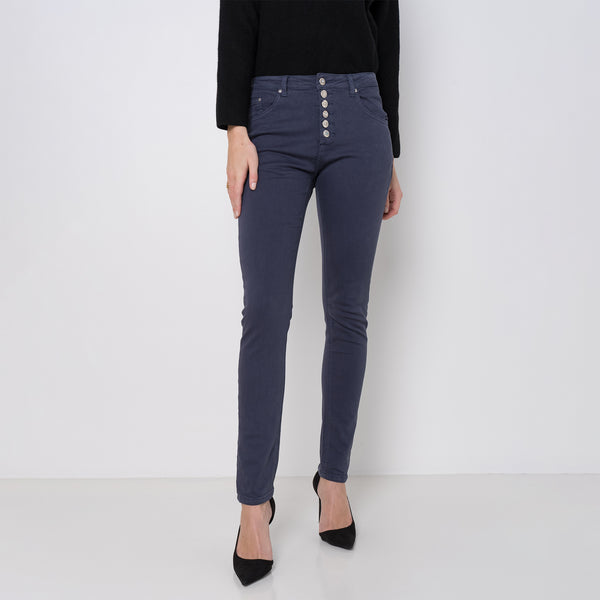 Color:Marine ,Boyfriend avec boutons fantaisies - Pantalon Couleurs Femme - Place du jour