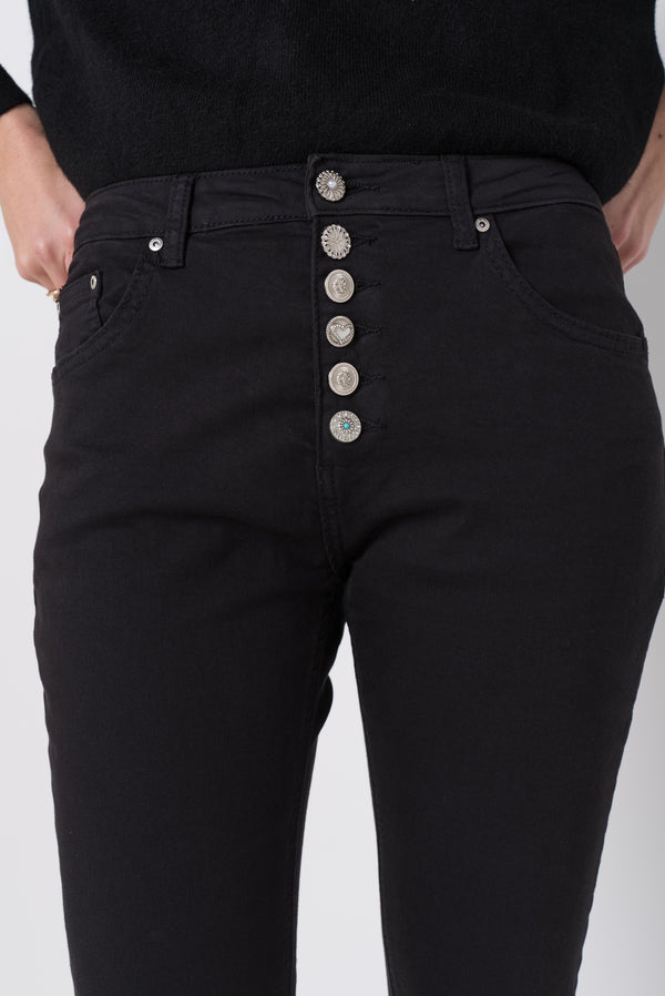 Color:Noir ,Boyfriend avec boutons fantaisies - Pantalon Couleurs Femme - Place du jour