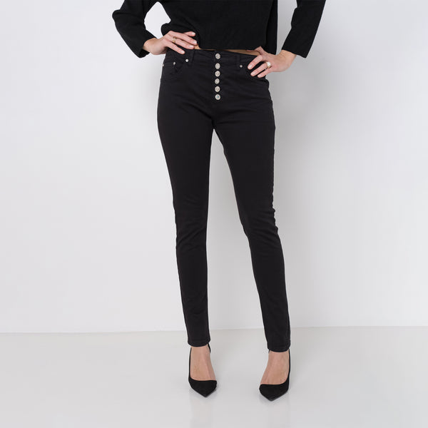 Color:Noir ,Boyfriend avec boutons fantaisies - Pantalon Couleurs Femme - Place du jour
