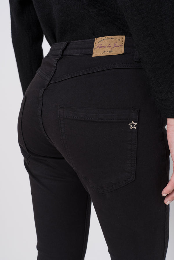 Color:Noir ,Boyfriend avec boutons fantaisies - Pantalon Couleurs Femme - Place du jour