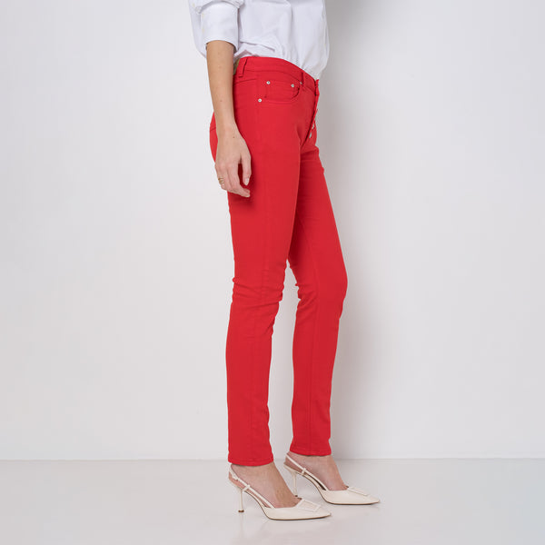 Color:Rouge ,Boyfriend avec boutons fantaisies - Pantalon Couleurs Femme - Place du jour