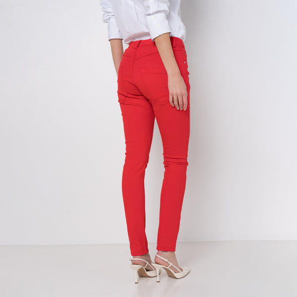 Color:Rouge ,Boyfriend avec boutons fantaisies - Pantalon Couleurs Femme - Place du jour