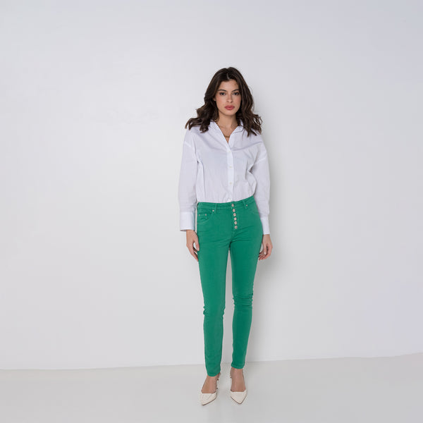 Color:Vert ,Boyfriend avec boutons fantaisies - Pantalon Couleurs Femme - Place du jour
