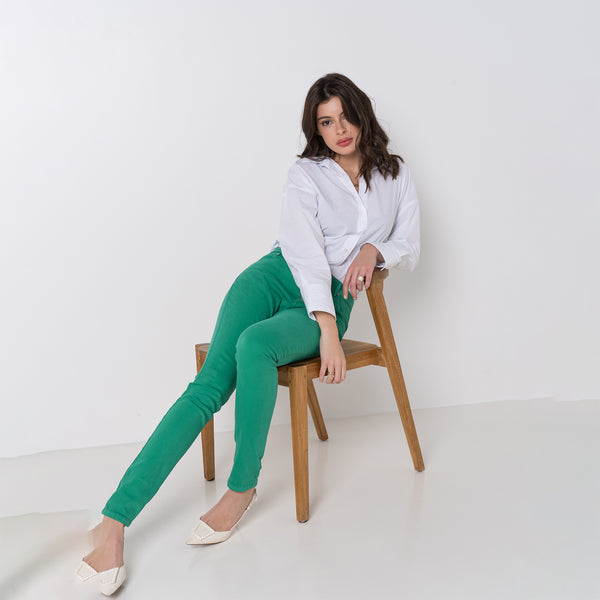 Color:Vert ,Boyfriend avec boutons fantaisies - Pantalon Couleurs Femme - Place du jour