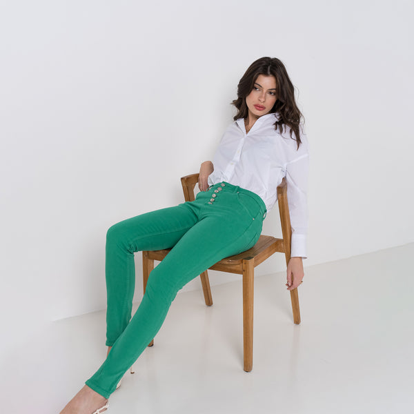 Color:Vert ,Boyfriend avec boutons fantaisies - Pantalon Couleurs Femme - Place du jour
