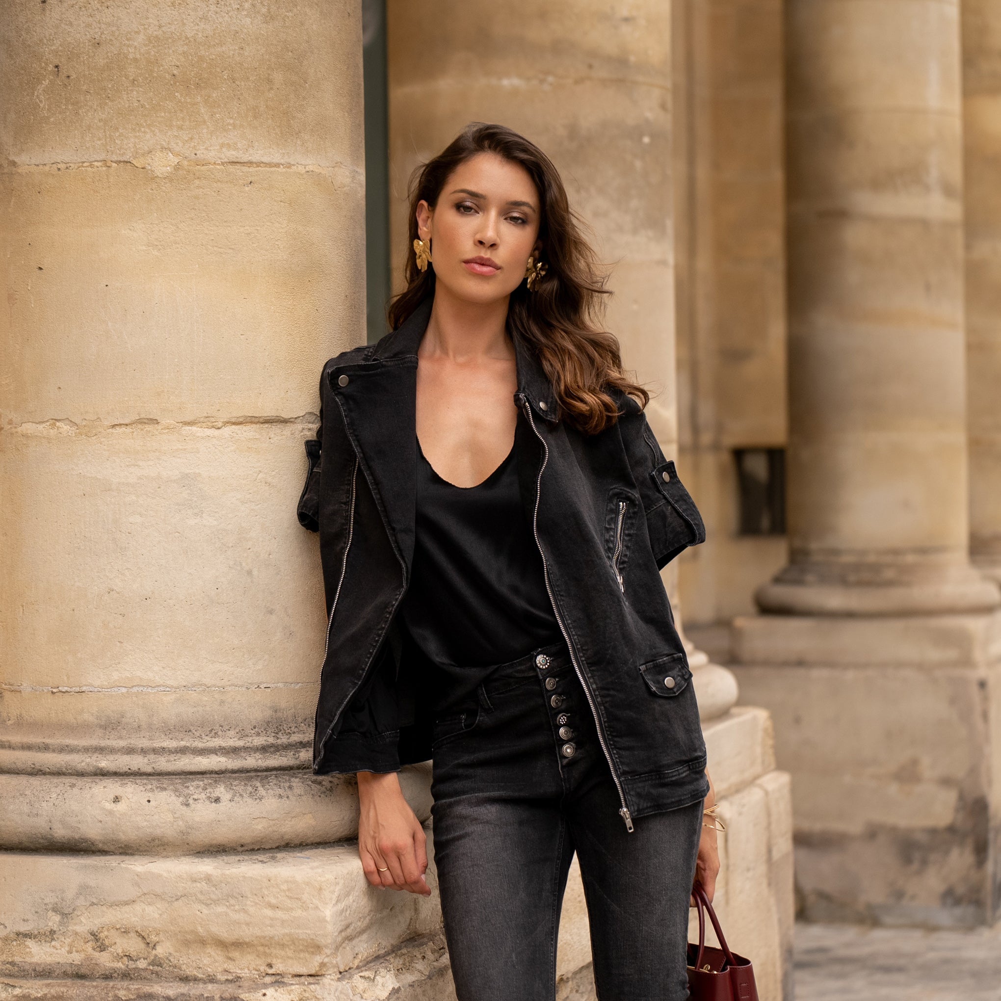 Noir,Perfecto noir manches courtes - Veste femme - Place du jour Noir,Perfecto noir manches courtes - Veste femme - Place du jour
