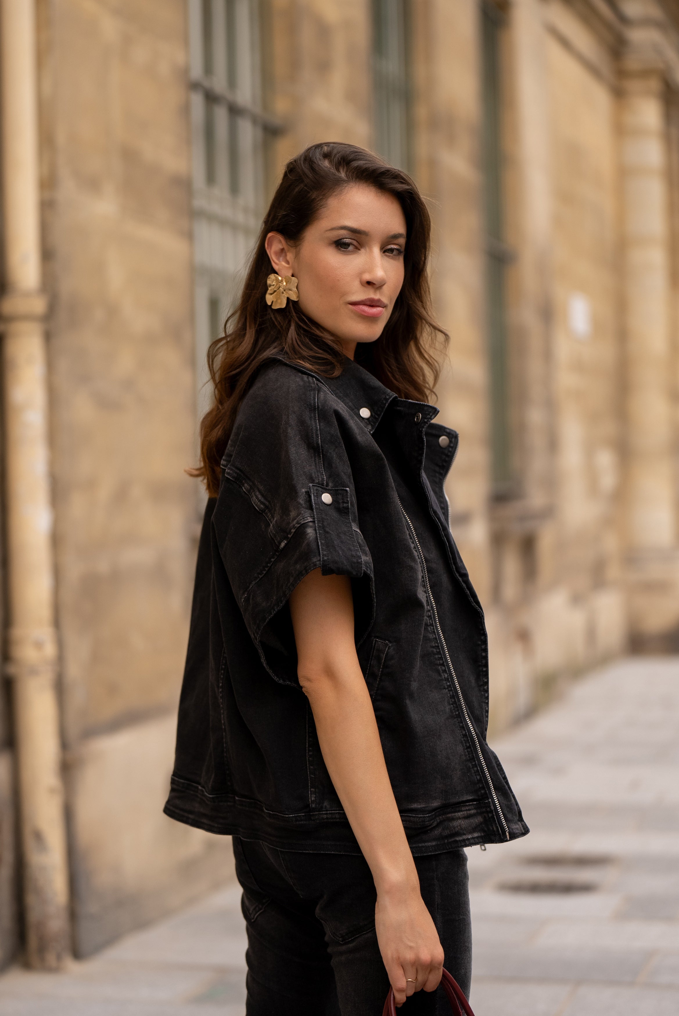 Noir,Perfecto noir manches courtes - Veste femme - Place du jour Noir,Perfecto noir manches courtes - Veste femme - Place du jour