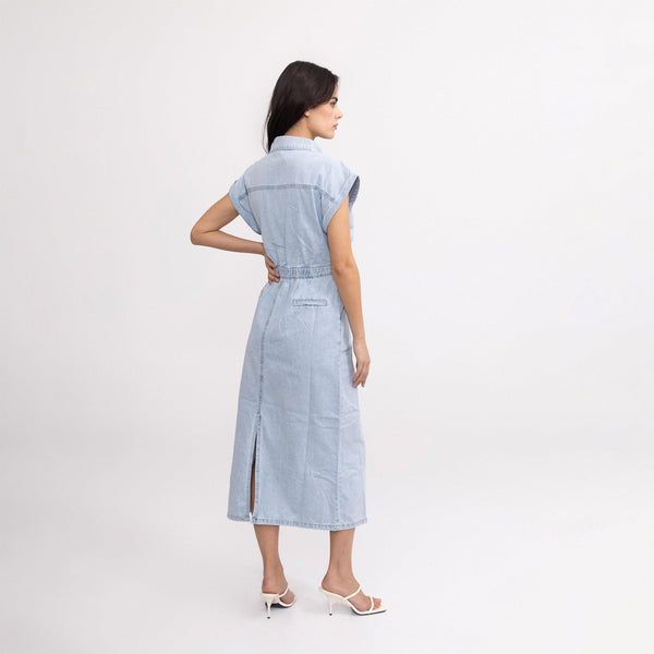 Color:Jean bleu clair,Robe en Jeans Clair à Manches Courtes - Femme - Place du jour