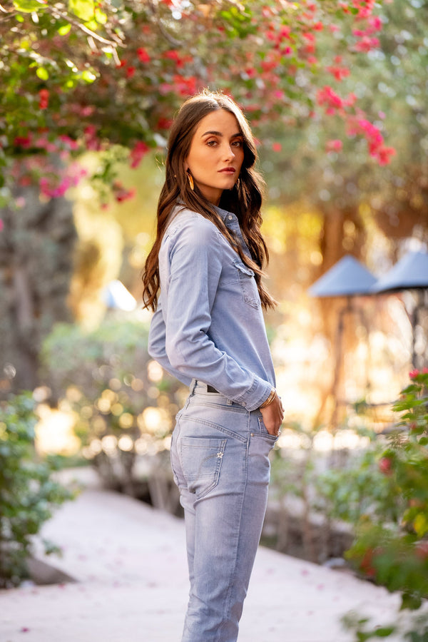 Color:Jean bleu clair, Pantalon Boyfriend Stretch Couleur - Place du Jour