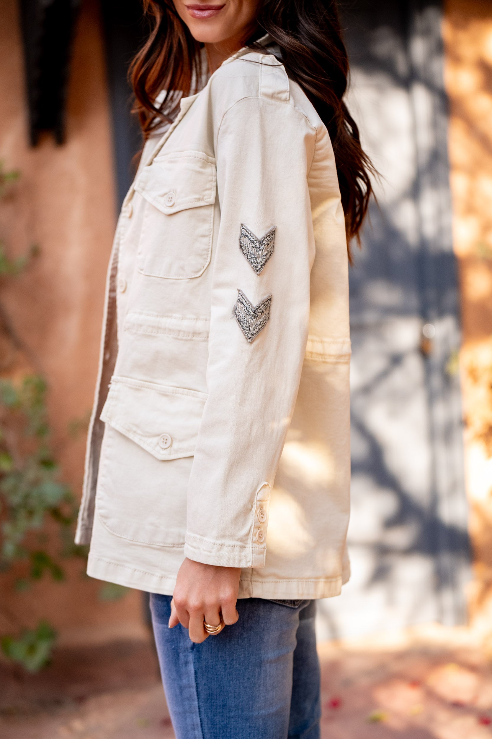 Beige, Veste Saharienne Étoile Strasse - Veste Femme - Place du jour Beige, Veste Saharienne Étoile Strasse - Veste Femme - Place du jour