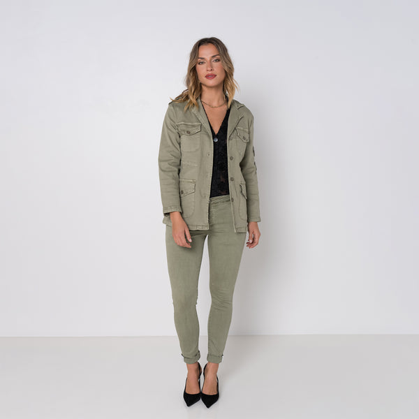 Color:Kaki, Veste Saharienne Étoile Strasse - Veste Femme - Place du jour