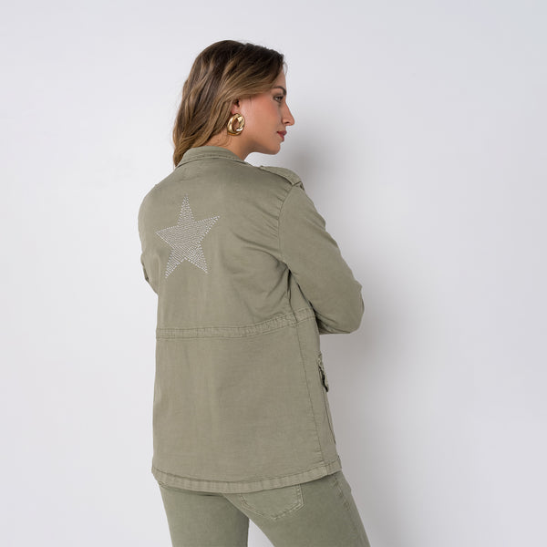 Color:Kaki, Veste Saharienne Étoile Strasse - Veste Femme - Place du jour