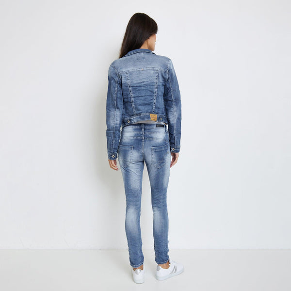 Color:Jean bleu,Veste cintrée classique en jean - Veste Femme - Place du jour