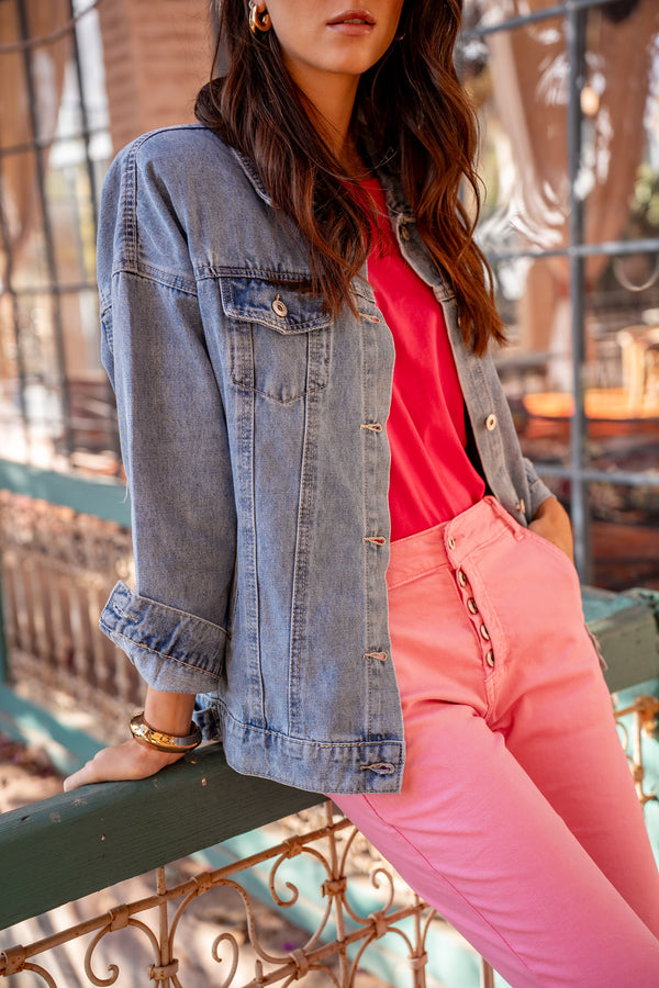 Color:Jean bleu,Veste Faustine en jean - Jean femme - Place du jour