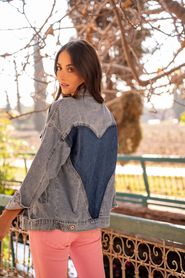 Color:Jean bleu,Veste Faustine en jean - Jean femme - Place du jour