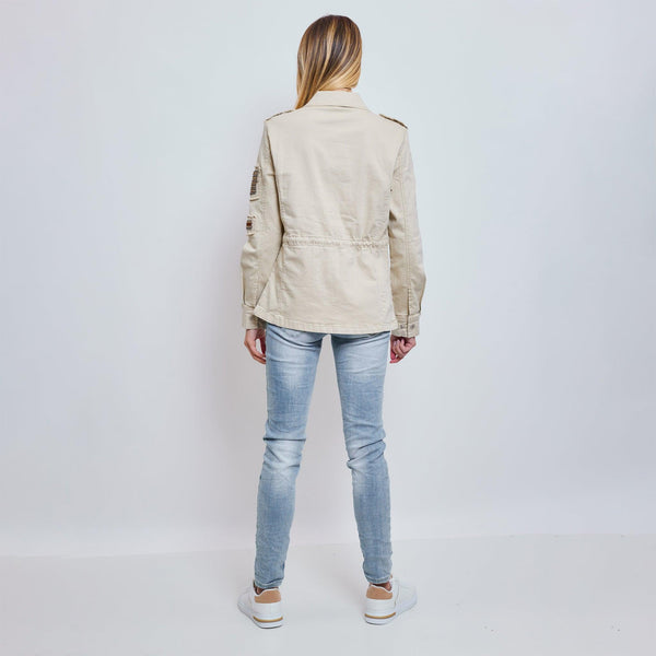 Color:Beige, Saharienne Broderies Perles - Jean Femme - Place du jour