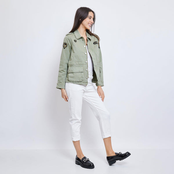 Color:Kaki, Veste Saharienne Écussons - Veste Femme - Place du jour