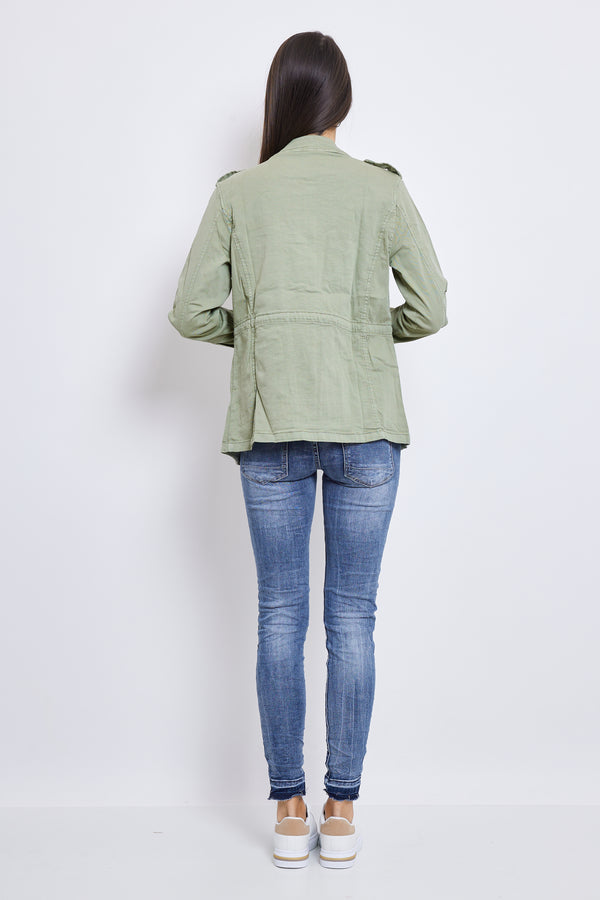 Color:Kaki,Saharienne Lou Classique Fermeture Éclair - Veste Femme - Place du jour