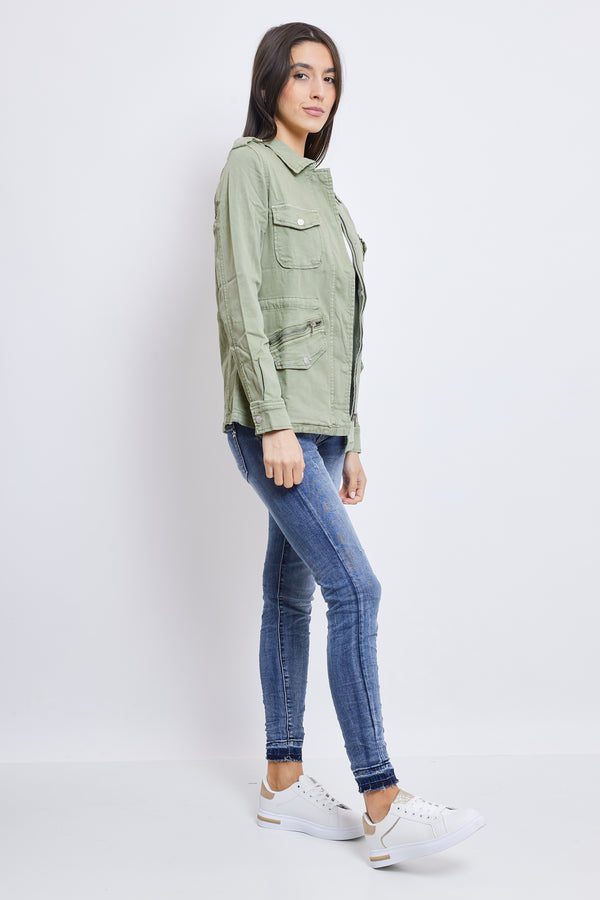 Color:Kaki,Saharienne Lou Classique Fermeture Éclair - Veste Femme - Place du jour