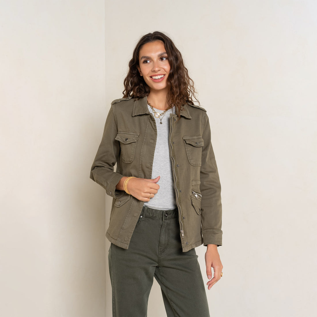 Veste Saharienne Classique Fermeture Éclair Veste Saharienne Classique Fermeture Éclair