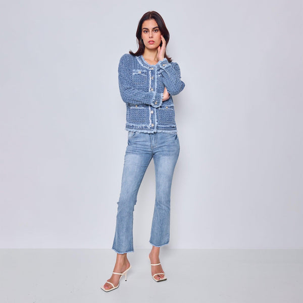 Color:Bleu,Veste en Tweed Bleu - Femme - Place du jour