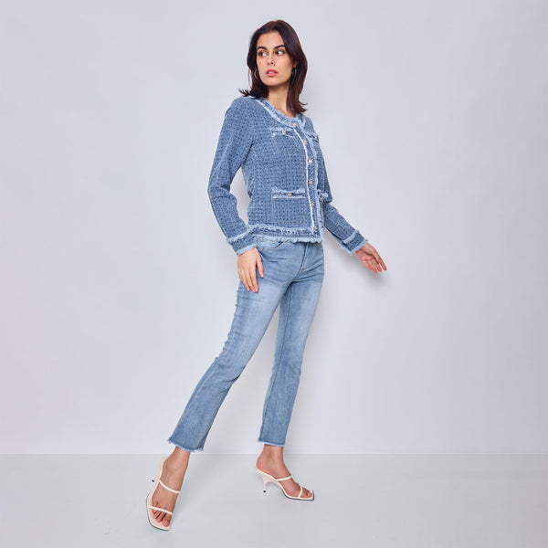 Color:Bleu,Veste en Tweed Bleu - Femme - Place du jour