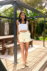 Jaune, Short Rayé à Marguerites - Lookbook - Place du Jour