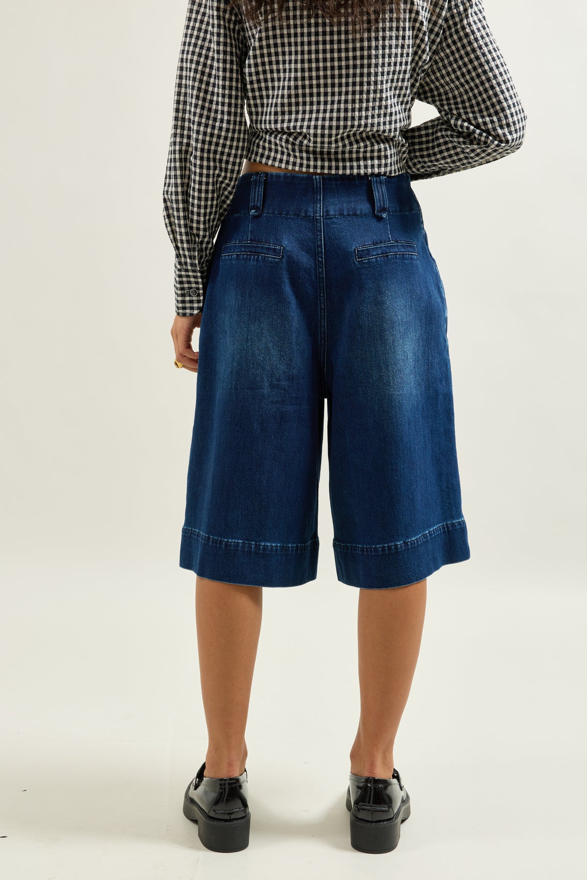 Jean bleu, Jupe Culotte en Jean Taille Haute - Vue 3 - Place du Jour