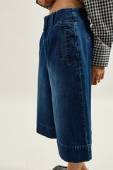Jean bleu, Jupe Culotte en Jean Taille Haute - Vue 4 - Place du Jour