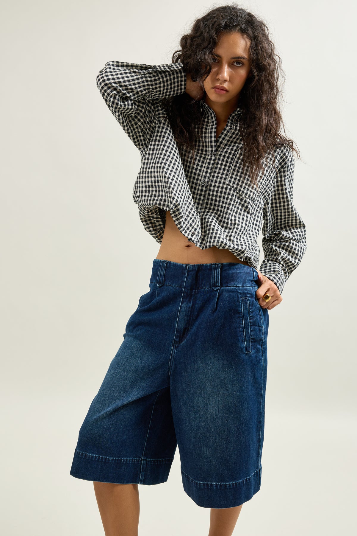Jean bleu, Jupe Culotte en Jean Taille Haute - Vue 5 - Place du Jour