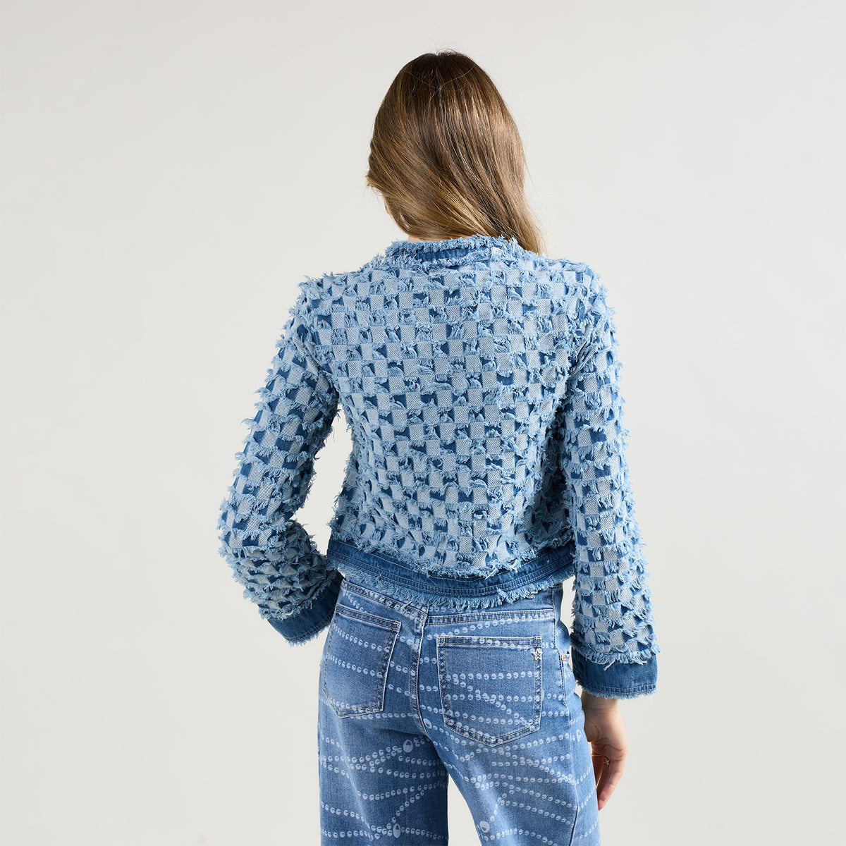 Jean bleu clair,Veste tweed carreaux Élise - Veste femme - Place du jour