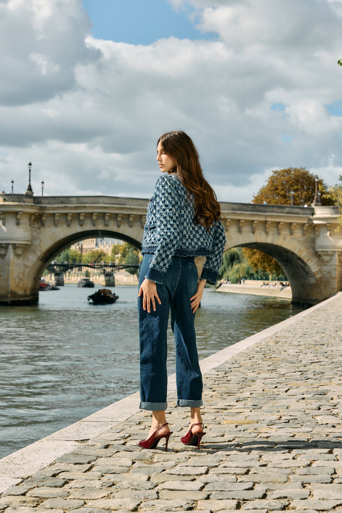 Jean bleu,Veste tweed carreaux Élise - Veste femme - Place du jour
