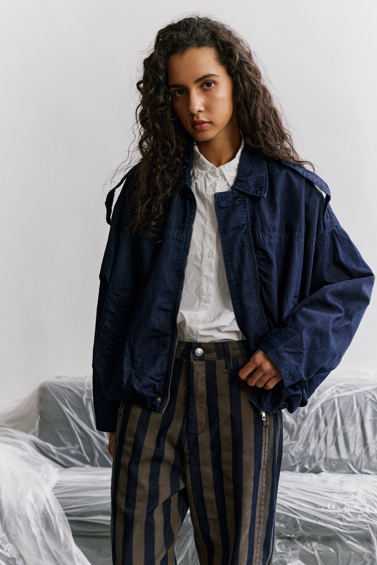 Jean bleu, Blouson Zippé Oversize Denim Brut - Vue 2 - Place du Jour