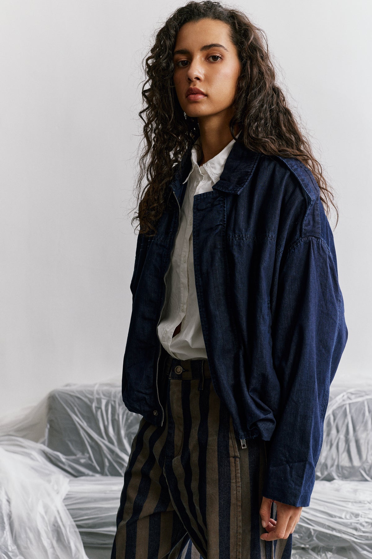 Jean bleu, Blouson Zippé Oversize Denim Brut - Vue 3 - Place du Jour