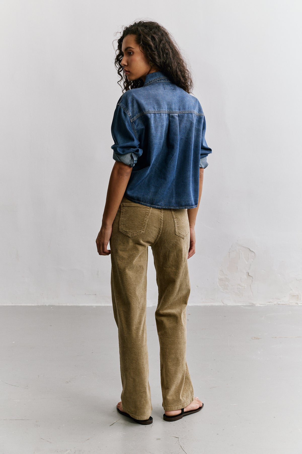 Jean bleu fonce, Chemise Denim Courte Épaules Tombantes - Vue 3 - Place du Jour