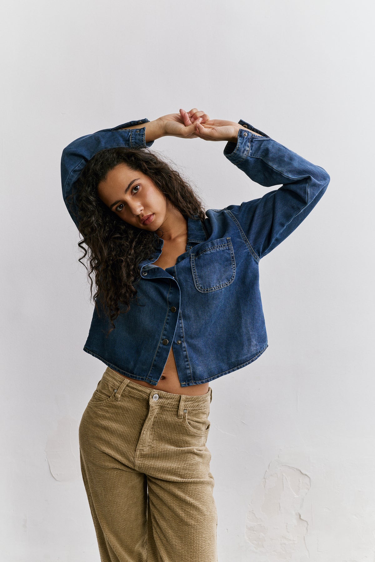Jean bleu fonce, Chemise Denim Courte Épaules Tombantes - Vue 5 - Place du Jour