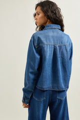 Jean bleu fonce, Chemise Denim Courte Épaules Tombantes - Vue 8 - Place du Jour