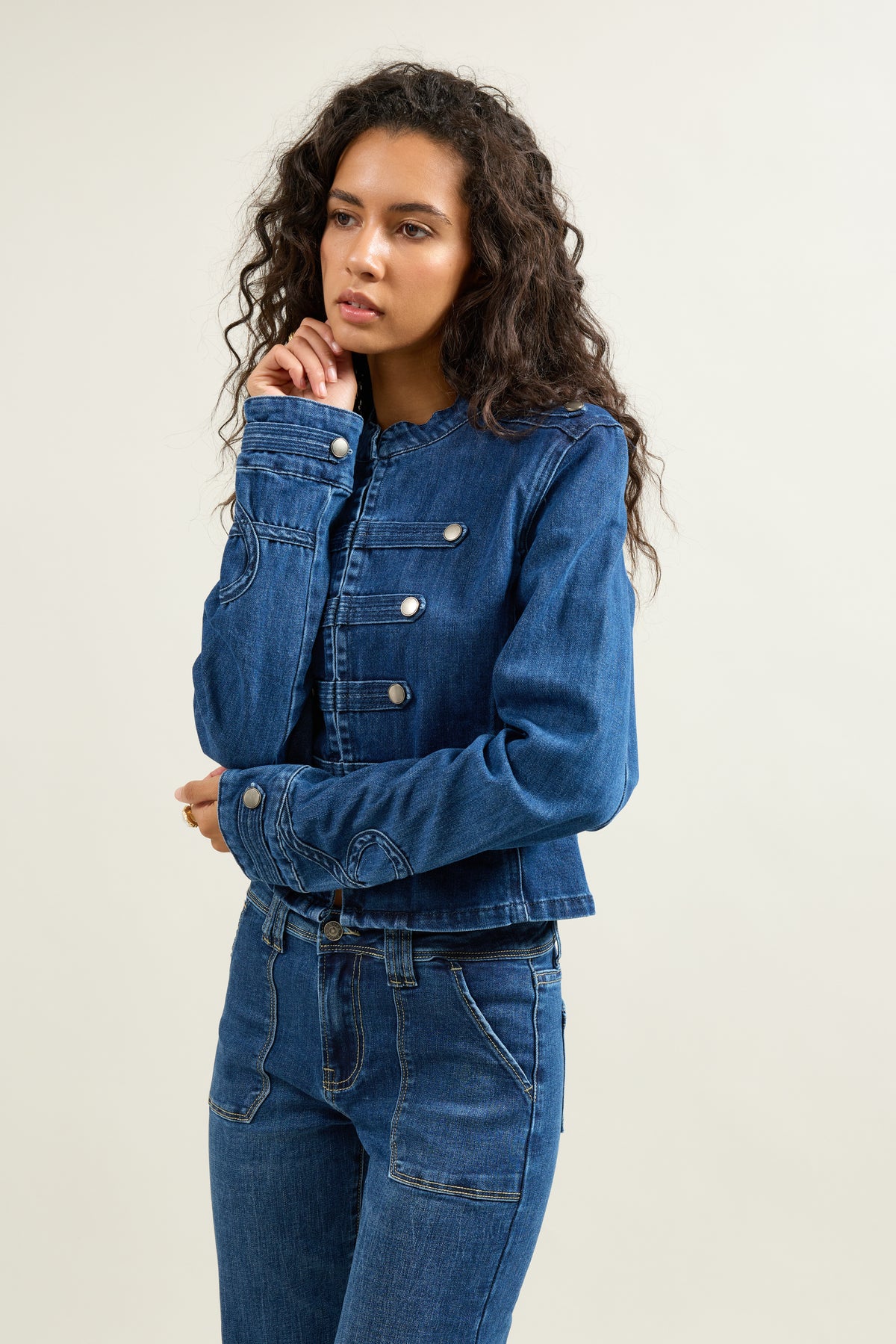 Jean bleu, Veste Napoléon Denim Officier - Vue 3 - Place du Jour