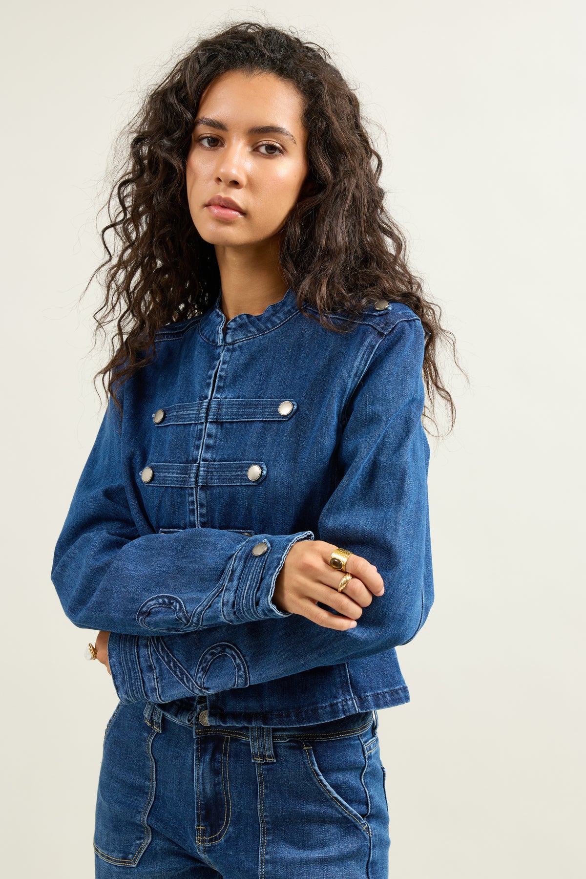 Jean bleu, Veste Napoléon Denim Officier - Vue 7 - Place du Jour