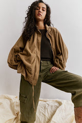 Taupe, Blouson Oversize Velours Broderie Anglaise - Vue 2 - Place du Jour