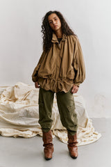 Taupe, Blouson Oversize Velours Broderie Anglaise - Vue 5 - Place du Jour