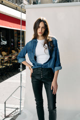 Noir,Boyfriend simili cuir boutons fantaisies - Jean femme - Place du jour