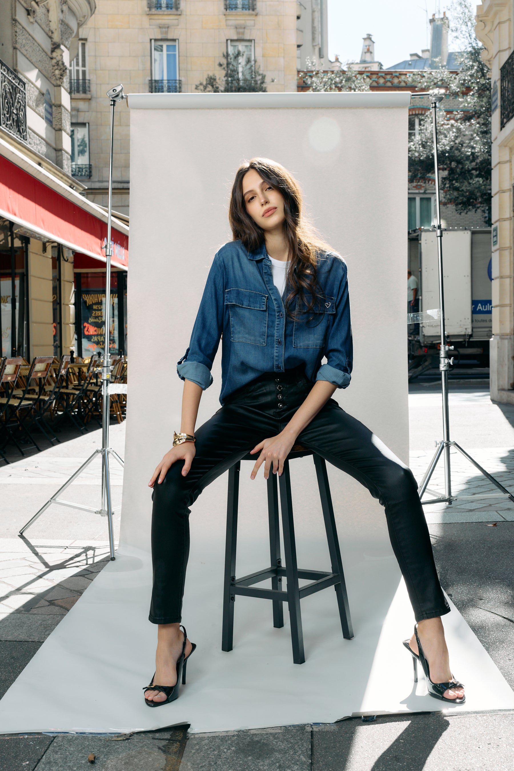 Noir,Boyfriend simili cuir boutons fantaisies - Jean femme - Place du jour