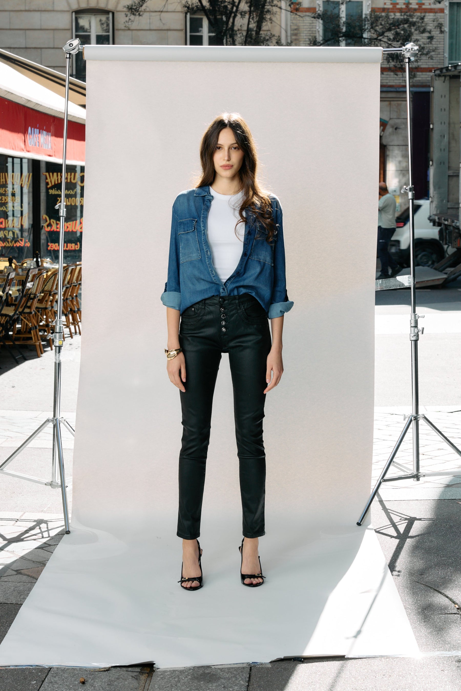 Noir,Boyfriend simili cuir boutons fantaisies - Jean femme - Place du jour