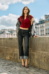 Jean noir,Jean Alicia coupe droite avec un revers - Jean femme - Place du jour