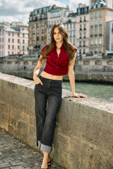 Jean noir,Jean Alicia coupe droite avec un revers - Jean femme - Place du jour