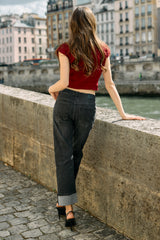 Jean noir,Jean Alicia coupe droite avec un revers - Jean femme - Place du jour