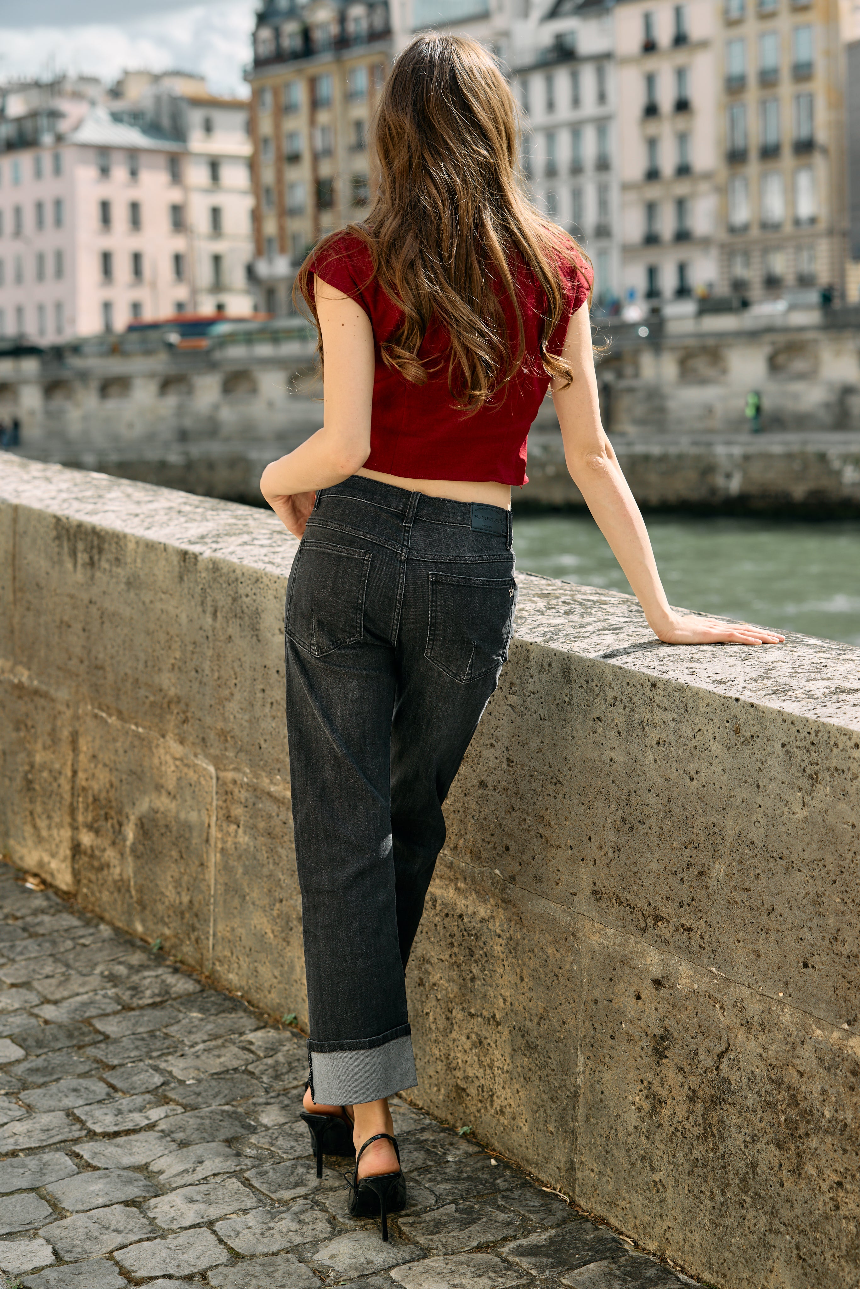 Jean noir,Jean Alicia coupe droite avec un revers - Jean femme - Place du jour