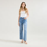Jean bleu clair,Pantalon coupe droite ourlet marqué - Jean femme - Place du jour